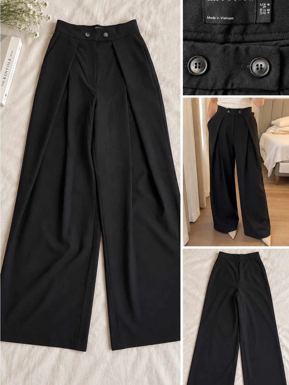 ASOS Black High Waisted Wide Leg Tailored Trousers Size 4